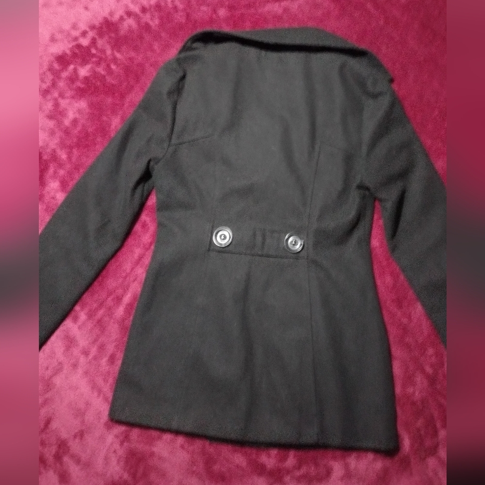 Black Wool Blend Double-Breasted Peacoat - Picture 11 of 14